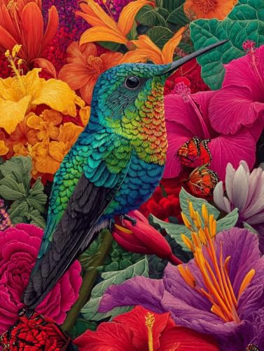 Pintar por numeros adultos de pajaro y flores, acrilica sin marco 60x80cm I-309