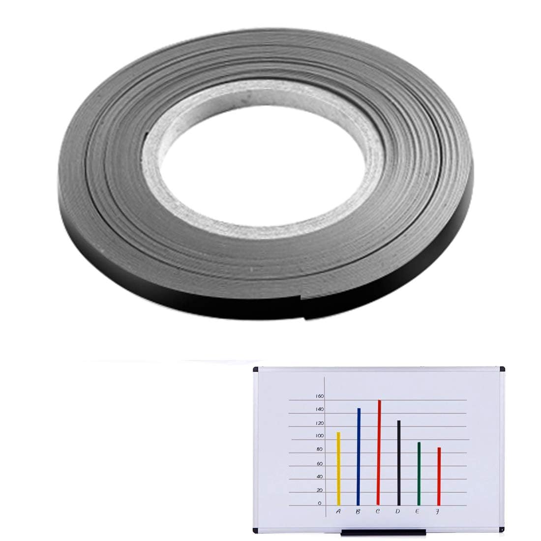 Rolka taśmy magnetycznej, kolorowe, cienkie paski, magnes, suchościeralna, tablica graficzna, 10 mm, 10 m, do oznaczania siatki, magnetyczna taśma samoprzylepna (czarna)