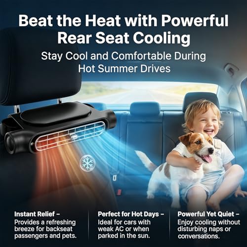 Image of Car Seat Fan, Car Fans for Backseat for Kids, Mini Portable Battery Operated Back Seat Baby Quiet Headrest Neck Cooling Fan with 3 Adjustable Wind Speeds for All Cars Vehicle Jeep Van Rv Truck(BLACK)