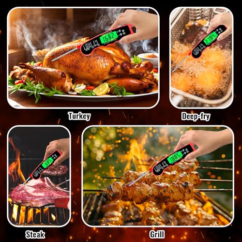 Meat Thermometer Digital, Instant Read Meat Thermometer with Backlight & Magnet for Kitchen, Beef, Grill, Turkey,IP67 Waterproof Cooking Thermometer