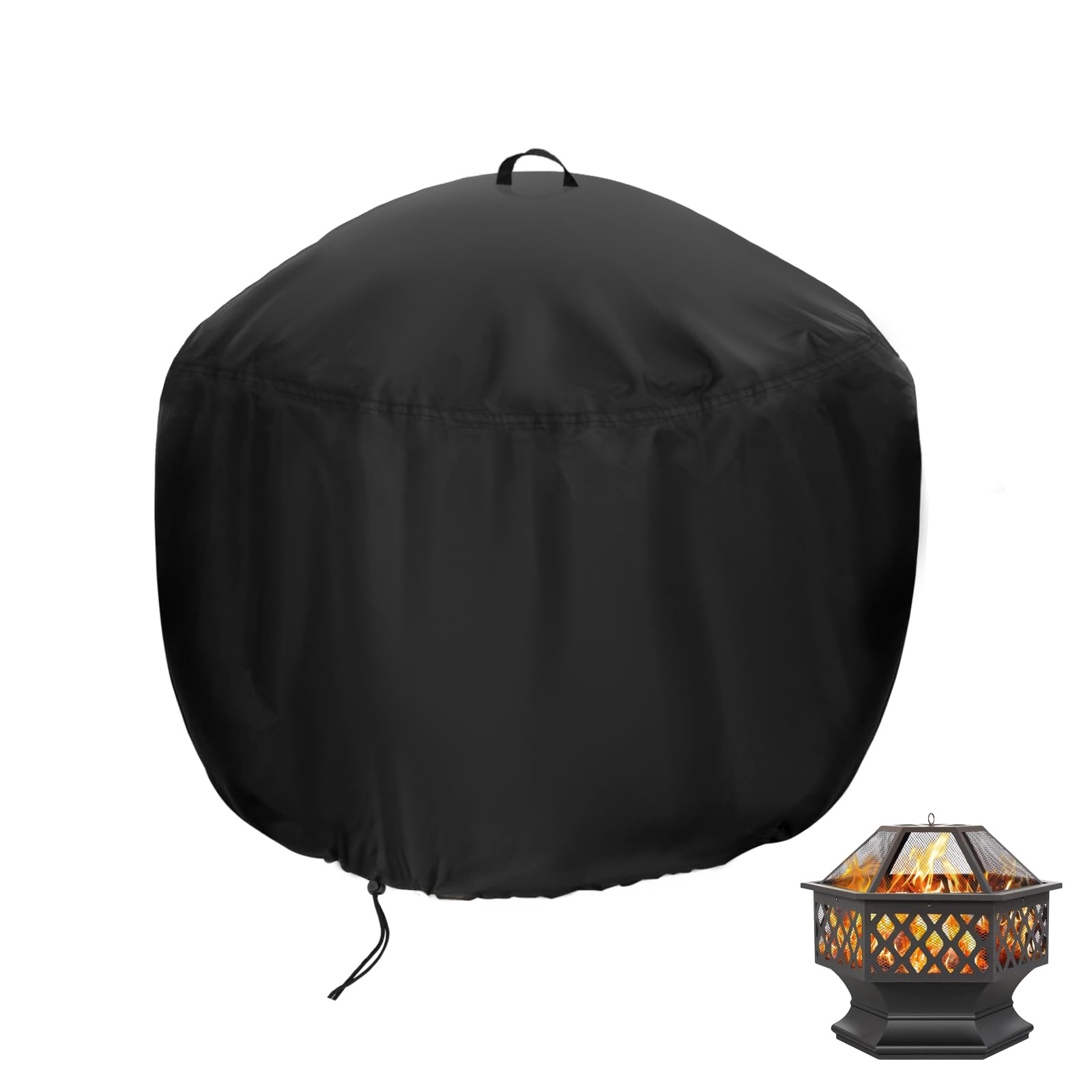 Flymer Black Fire Pit Cover Waterproof, Heavy Duty 420D Windproof Outdoor Firepit Cover For Yaheetech Hexagonal Fire Pits, For Portable Fire Pits, 63 X 62 Cm,
