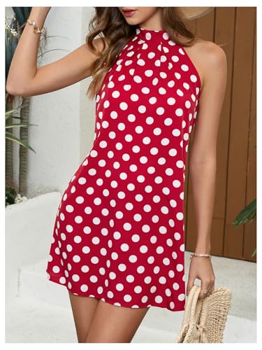 Image of Floerns Women's Sleeveless Floral Print Sundress Halter Neck A Line Short Dress