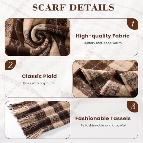 Women's Winter Scarf, Fashion Plaid Blanket Scarves with Fringe, Long Soft Scarf Shawl Wraps3