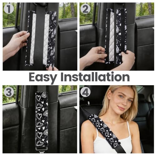 Image of Amooca Soft Auto Seat Belt Cover Seatbelt Cushions Shoulder Pad 2 PCS for a More Comfortable Driving Compatible with All Cars and Backpack Cute Black Heart