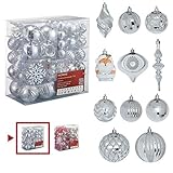 Homde Christmas Balls Ornaments 77ct Includes Santa Claus Snowflakes for Xmas Tree Shatterproof Christmas Tree Decorations with Hanging Rope (Silver)