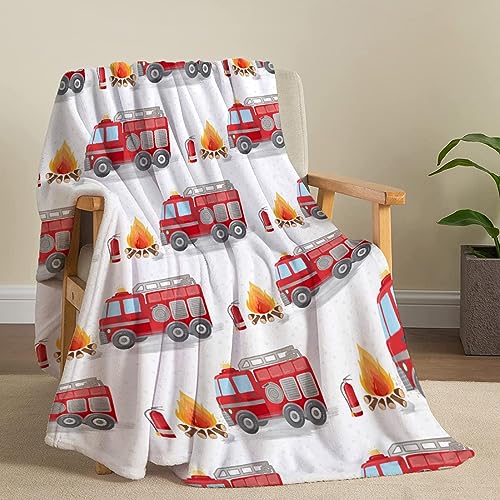 Image of Fire Truck Blanket - Super Soft Fleece Throw Blanket for Couch, Bed - 60x50 in - Teen