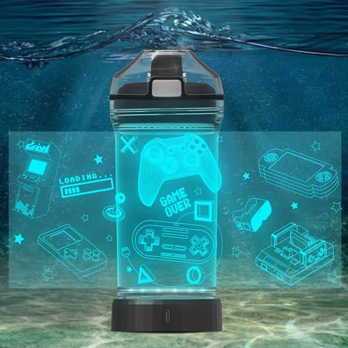 OkiyiD Kids Water Bottle with Video Game Design 3D Glowing LED Light-Tritan BPA Free,Perfect for Back-to-School Season, Girls, Boys, Kids, Holiday Camping, Picnic Gifts - 14 oz Travel Mug