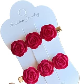 مشابك شعر صغيرة حمراء على شكل زهرة من قطعتين – تصميم فرنسي عتيق للبنات 💮✨