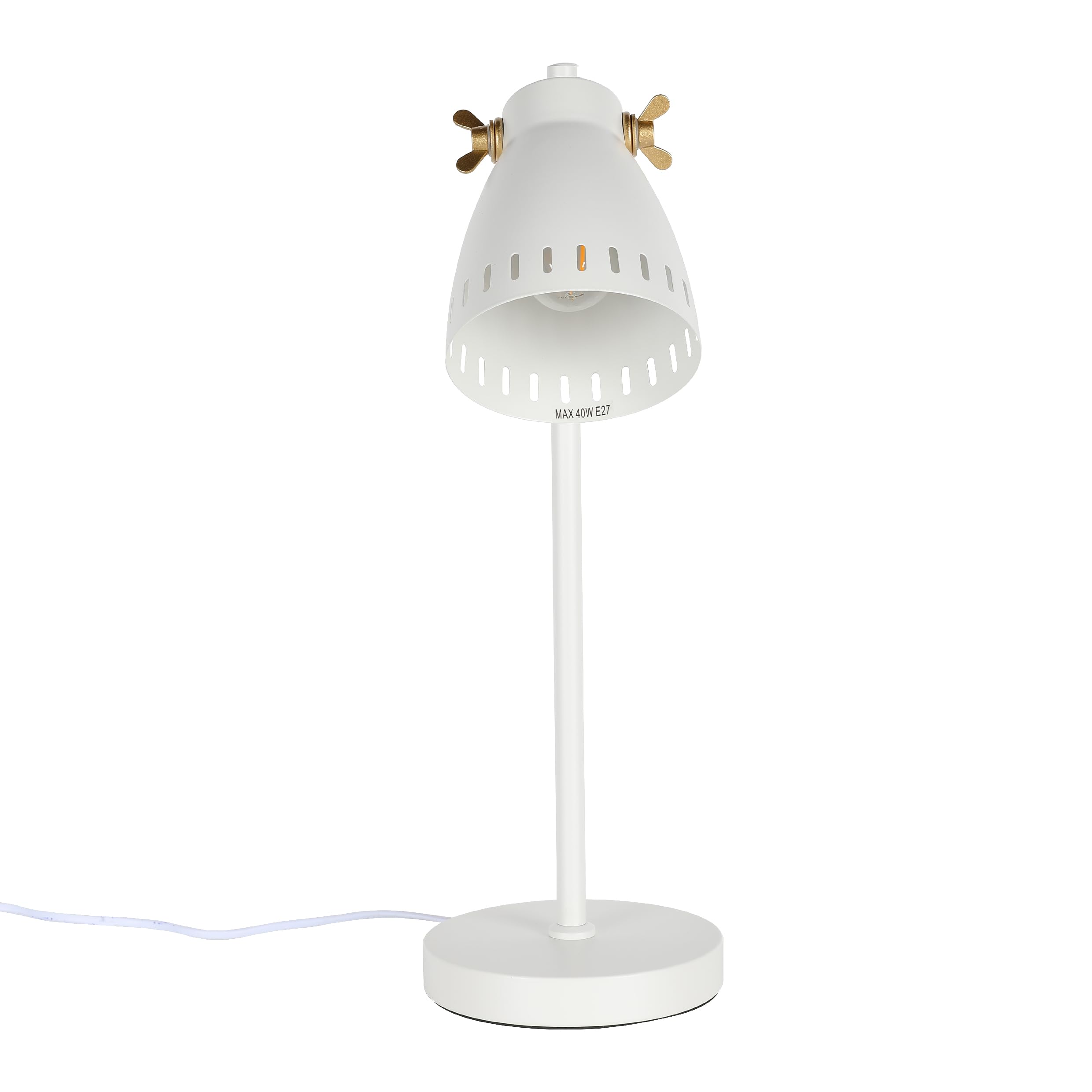 Tekled White Tekled® Led Desk Lamp | Chic Retro Rotatable Table Light With Brass Accents | Replaceable E27 Edison Screw Bulb Holder | For Bedside Reading Home Office Work Architects Students