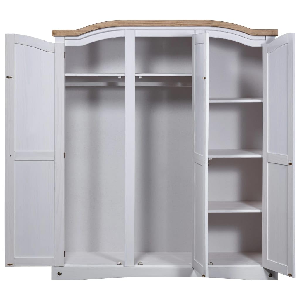Cozynest Kiefer Kleiderschrank Mexiko-Stil Corona 3 Türen Garderobenschrank Schlafzimmerschrank Dielenschrank Holzschrank Schrank Weiß