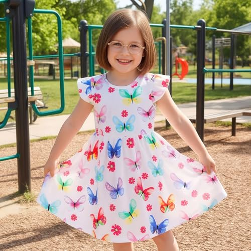 Image of Toddler Little Girls Casual Dresses Short Sleeve Crew Neck Graphic Cartoon Dress for 2-8 Years