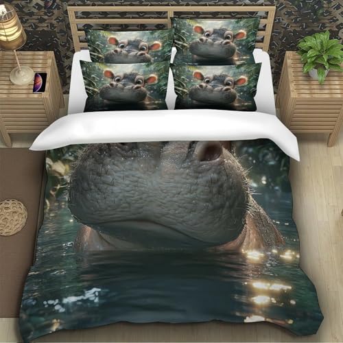 Housse de couette hippo avec éclair ultra douce parure lit microfibre résistant