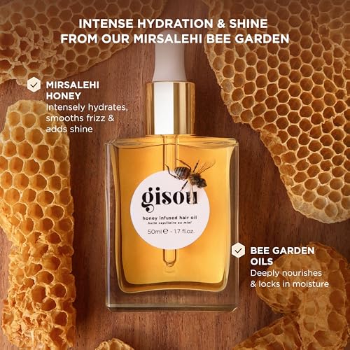 Gisou Honey Infused Hair Oil Mini - Hydrating & Frizz Control Luxury Treatment with Mirsalehi Honey, Adds Shine & Heat Protectant, Color Safe for All Hair Types, 0.7 Fl Oz