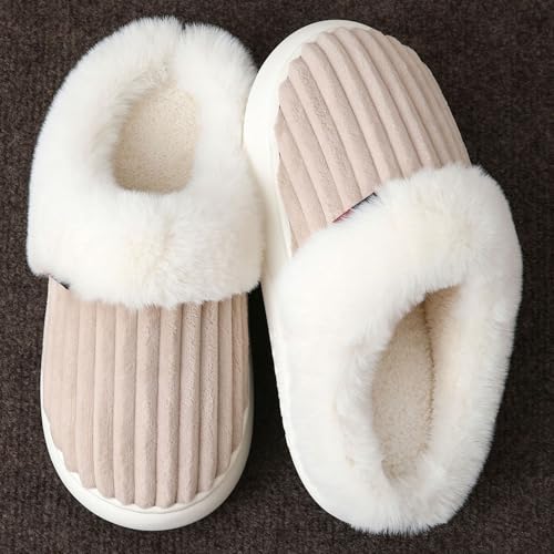 Cathalem House Slippers for Women Slip on Fuzzy Memory Foam Slippers Scuff Outdoor Indoor Warm Plush Bedroom Shoes with Faux Fur Lining4