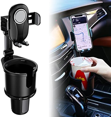Car Cup Holder Phone Holder Mount, Multifunctional Car Cup Holder Expander with Cell Phone Holder & 360° Rotation Universal Adjustable Base, Cup Holder Adapter Hold up to 17-40oz Drink by Huzz