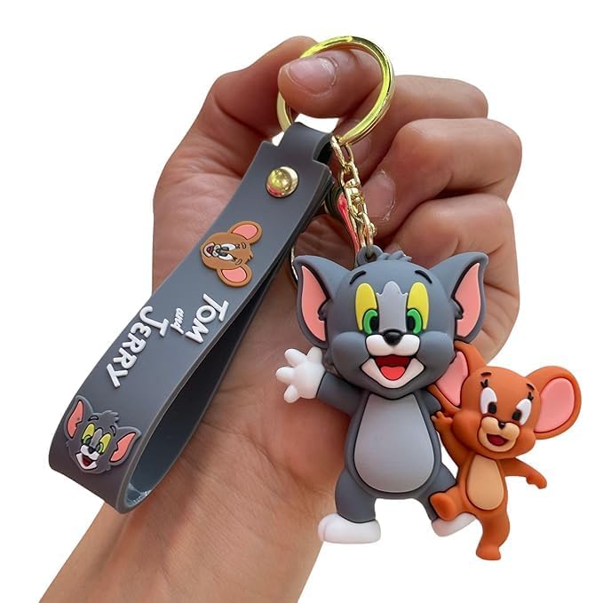 Tom and Jerry 3D Silicone Keychain for Bags, Car & Bike Keys | Cute Cartoon Character Key Ring with Strap for Kids Girls Boys-image-0