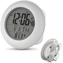 Sonnet Shower Clock for Bathroom and Kitchen - Large Digital Display Shows Time, Date, Day of The Week and Temperature. Large Suction Cups, Hanging Hole, and Kick Stand - Atomic Clock