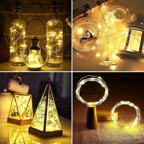 Image of HashWOW Wine Bottle Cork Lights, 20 LEDs Copper Wire String Lights | Battery Operated Fairy Lights for Bottle, DIY, Home, Party Decor, Diwali Decoration (Warm White, Pack of 2)