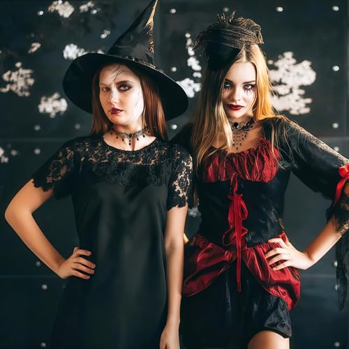 4PCS Gothic Halskette Set, Schwarz Spitze Choker Damen, Vintage Lolita Kostüm Zubehör, Gotisch Choker Halsband, Schwarz Spitze Kette, Gothic Schmuck für Halloween Karneval Maskerade Cosplay Fasching