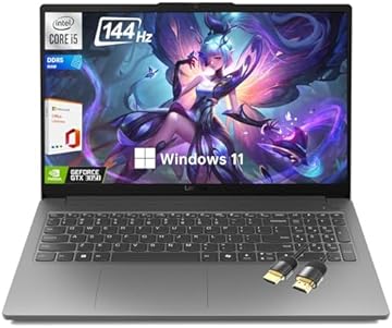 LOQ Essential Gaming Laptop, 15.6" FHD 144Hz Display,Intel Core i5-12450HX, GeForce RTX 3050,16GB DDR5 RAM, 512GB SSD,AI Copilot, Wi-Fi 6, RJ-45, USB-C, HDMI,with Lifetime Office,Win 11 Home