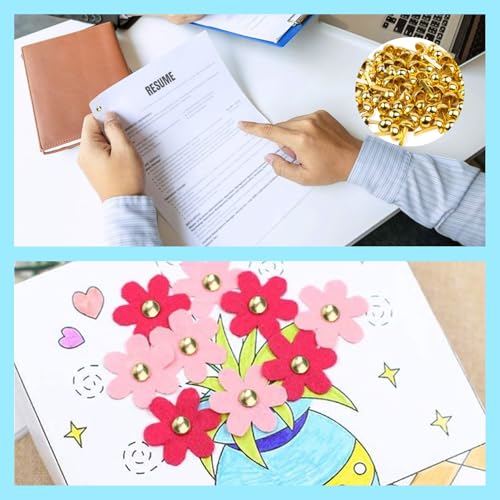 SinChic Attaches Parisiennes,100 PCS Mini Brads Ronde en Métal 8 x 16mm Attaches Parisiennes Dorées pour Scrapbooking Brads à Tête Ronde pour Artisanat et Papier Craft – vue 6