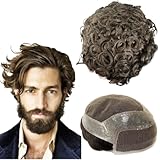 Pelucas de cabello humano para hombre, peluca de pelo humano con suave poliuretano periférico + unidades de cabello suizo fino, peluca ondulada de 10 mm, pelo ondulado para hombre, 10 pulgadas x 8