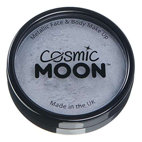 Metallic Pro Face & Body Paint Cake Pots by Cosmic Moon - Silver - Professional Water Based Face Paint Makeup for Adults, Kids - 1.26oz