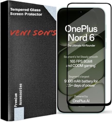 Image of VENI SON'S Scratch And Tear Resistant, Crystal Clear Edge to Edge Tempered Glass Screen Protector Guard Compatible With Oneplus Nord 6