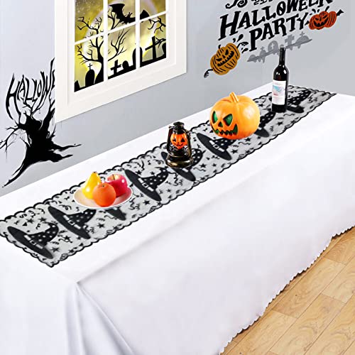 Halloween Table Runner - Lace Witch Hat Table Runner For Halloween Table Decorations - Halloween Masquerade, Dinner Party, Costume Party, Scary Movie Nights Table Decorations (Black) #TOP5