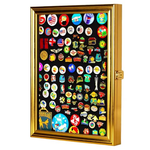 Image of Large 19 X14 Pin Display Case Medal Shadow Box with 98% UV Protection for Military Medals, Beach Tags, Jewelry Pins, Pin Gift, Insignia Ribbons, Pin Collectibles (GoldFrame 16 inchX12 inch)