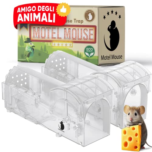 Motel Mouse Trappola per Topi e Ratti Vivi per Interni ed Esterni - Facile da Usare, Facile da Pulire, Riutilizzabile, Rilascio Senza Contatto - Manuale di Istruzioni e Video in Italiano