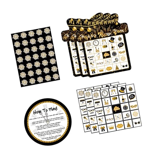 Pjeghbvop Juego de bingo con temática de Año Nuevo, juego completo de tarjetas de visita y pegatinas, ideal para actividades grupales, suministros de fiesta, tarjetas de juego de escritorio
