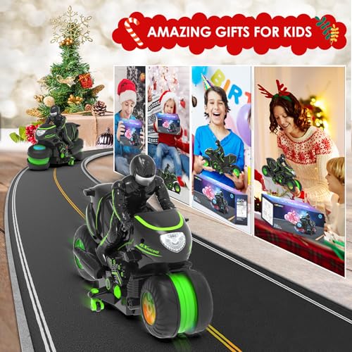 iappadore Remote Control Motorcycle for Boys 4-7, 2025 New RC Dirt Bike Toys with RGB Color-Changing Wheels & Exclusive Sideways Glide, 2.4GHz RC Stunt Motorbike Gift for Kids 5-12