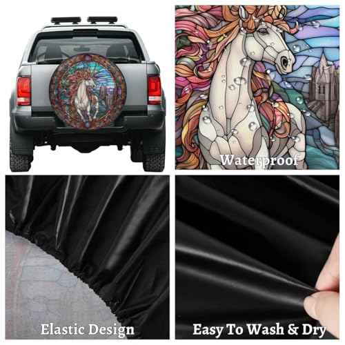 Image of Spare Tire Cover for RV Trailer, Glass Unicorn Tire Covers Universal Fit for Travel Trailer Camper Jeep RV SUV Truck Waterproof Wheel Cover (17 inch for Diameter 31 inch - 33 inch),A-26