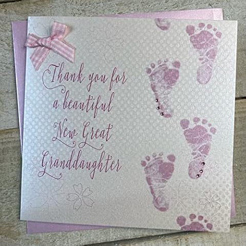WHITE COTTON CARDS Thank You for a New Great Granddaughter Handmade Baby Card- New Great-Granddaughter WB225-GGD,16cm x 16cm Cover