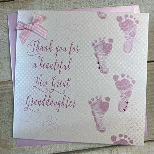 WHITE COTTON CARDS Thank You for a New Great Granddaughter Handmade Baby Card- New Great-Granddaughter WB225-GGD,16cm x 16cm