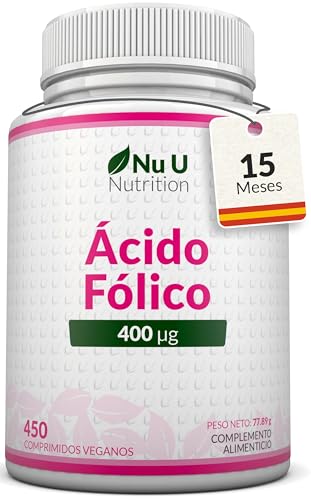 Ácido Fólico 400 µg – 450 Microcomprimidos Veganos – Suministro Para 15 Meses – Vitamina B9 (Folato) Para Mujeres Embarazadas – Complemento Prenatal – Fabricado en Europa – Nu U Nutrition