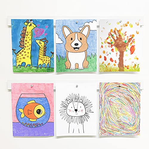 Image of Mitus Picture Hanging System - Display Children Kid's Artwork Frame - 28" Magnetic Bar (Set of 2) White