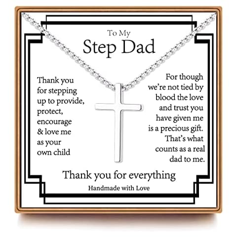 IEFSHINY Stepdad Gifts for Stepdad, Anniversary Christmas Fathers Day Birthday Gifts for Men Stepdad, Stepdad Gifts Black Cross Necklace for Men Stepdad Gifts from Step Daughter Son Jewelry Gifts Cover