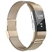 iGK Replacement Bands Compatible for Fitbit Charge 2, Stainless Steel Metal Bracelet with Unique Magnet Clasp Champagne Large