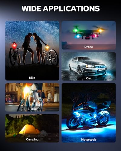 Image of Benlari High Brightness Infrared Remote Control LED Strobe Lights, 8 Colors Rechargeable Anti-Collision RGB LED Emergency Warning Lights for Car Motorcycle Bike Drone Aircraft（4pcs）