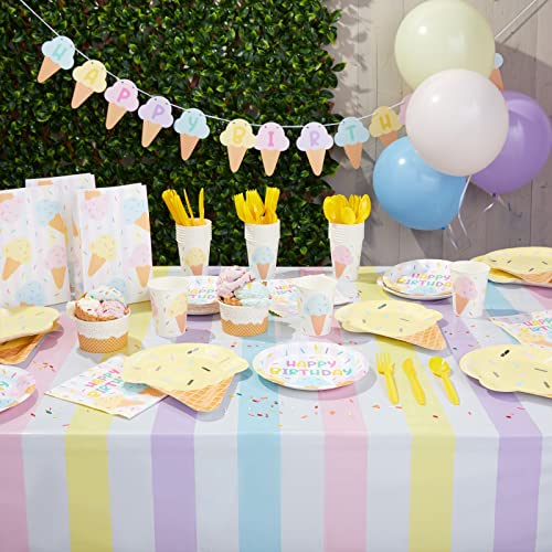 Image of BLUE PANDA 3-Pack Pastel Striped Party Tablecloths - 54 x 108 Inch Rectangular - Disposable Plastic Table Covers for Ice Cream Party Decorations & Kids Birthday Photo Backdrop