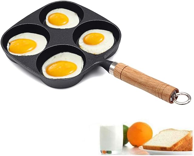 MAIFENGLE Egg Frying Pan Cast iron 4 grids Fried Egg Cooker Pans, Induction Pancake omelette pan, save food oil, black 20cm
