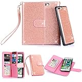 iPhone 7 Plus Case, TabPow 10 Card Slot - [ID Slot] Wallet Folio PU Leather Case Cover With Detachable Magnetic Hard Case For iPhone 7 Plus (5.5 Inch) - Glitter Rose Gold