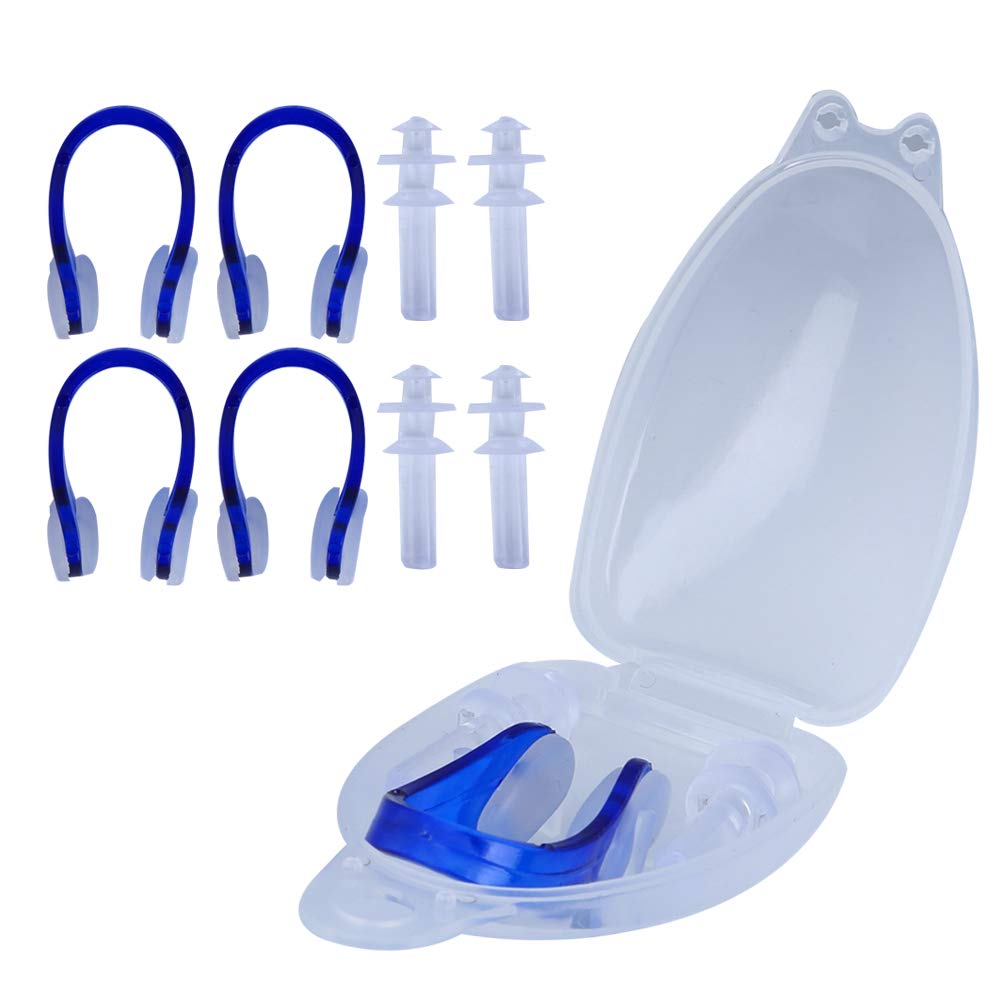 HERCHR Nose Clips Ear Plugs Set, 4PCS Soft Swimming Nose Clips Ear Plugs Set Water Proof Noise Cancelling Swim Dive Supplies with Storage Box for