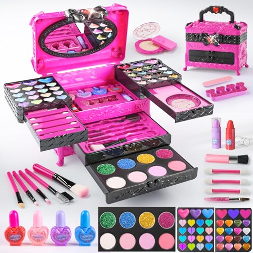 Maquillaje para Niñas - 66 Piezas Maquillaje Niñas, Set Maquillaje Lavable para Niña, Estuche Maquillaje Niña para Navidad, Regalos de Cumpleaños para Niñas de 3 - 12 Años