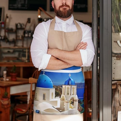 Tablier court imperméable en tissu Oxford résistant aux taches avec poches de cuisine
