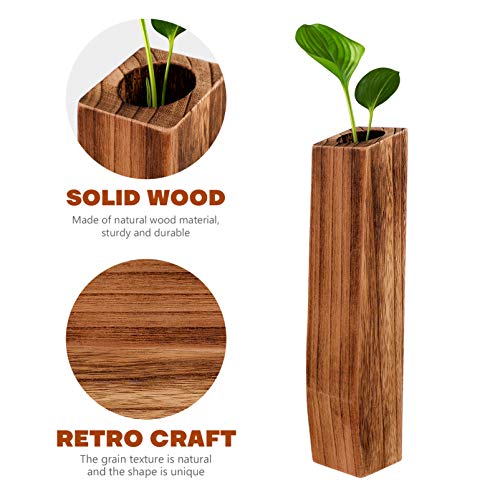 Besportble Wooden Vases, Tall Bud Vase Wood Flower Vase Leakproof Handmade Plant Pots Decorative Flowerpot Arranging Bouquets, Connected Tube, Small Caliber #TOP2