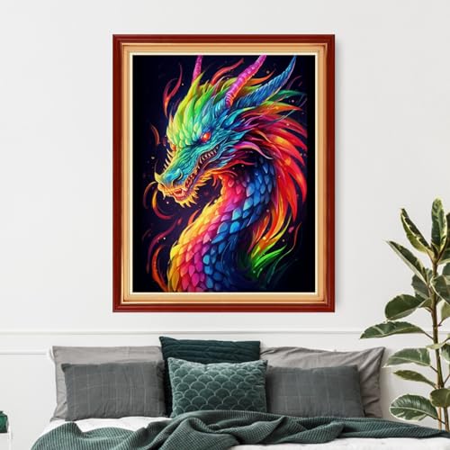 Image of Artvxeay Stamped Cross Stitch Kits Beginners Full Range of Embroidery Starter Kits for Adults Printed Cross Stitching DIY Needlepoint Kit 11CT- (Rainbow Dragon 16x20 inch)