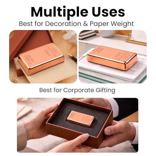 Image of ZAHEPA Realistic Metal Copper Bar Paperweight for Office Table, Fake Copper Biscuit Paper Weight Table Decoration, Prop for Jewellery Shop & Heist Theme, Unique Gift for Home & Office (Pack of 1)